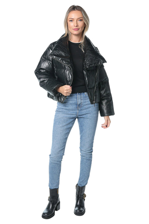 Jacheta Michael Kors Fx Leather Moto Down Negru