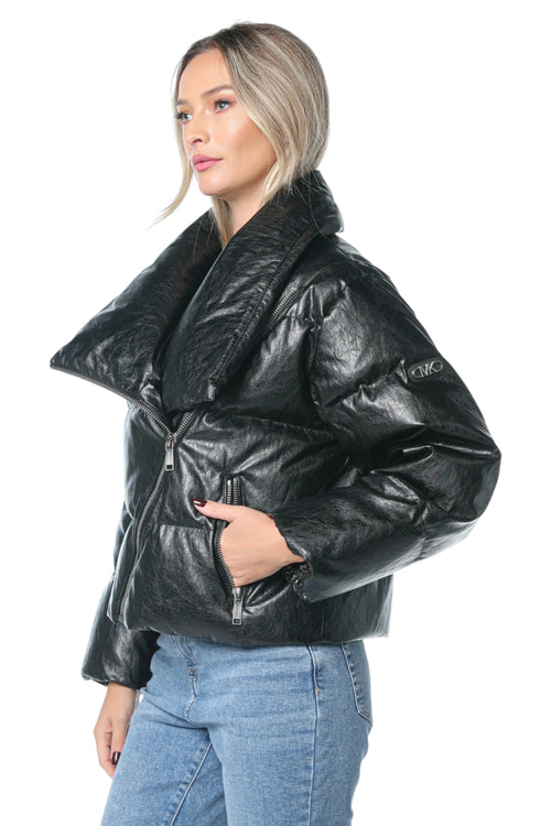 Jacheta Michael Kors Fx Leather Moto Down Negru