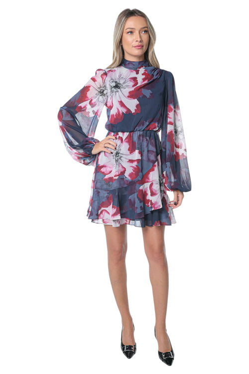 Rochie Ted Baker Aracely Printed Long Sleeve Mini Albastru
