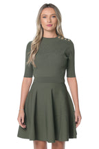Rochie Ted Baker Lilano Ribbed Knit Button Detail Skater Verde