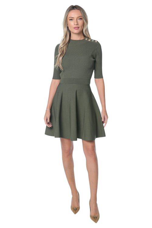 Rochie Ted Baker Lilano Ribbed Knit Button Detail Skater Verde