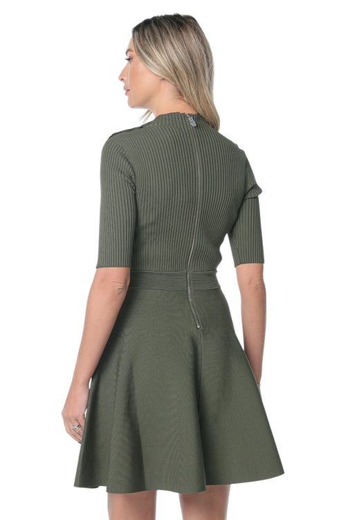 Rochie Ted Baker Lilano Ribbed Knit Button Detail Skater Verde