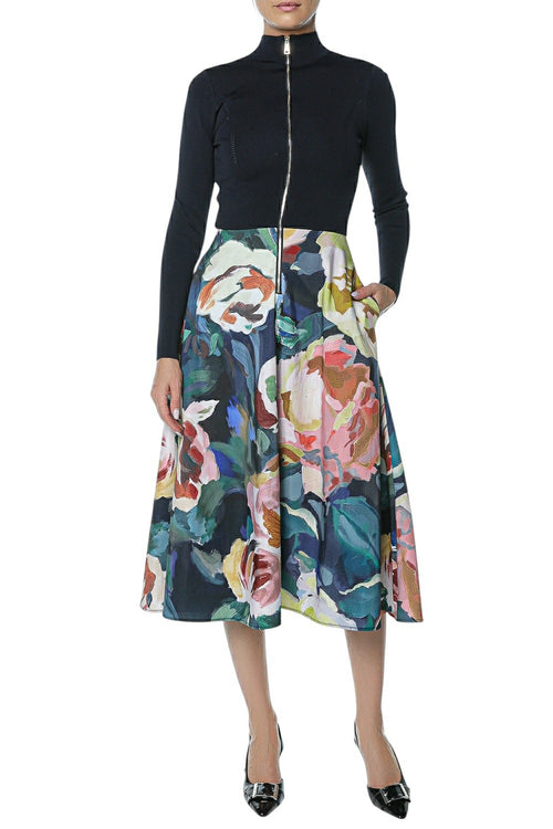 Rochie Ted Baker Patriia Midi Dress With Printed Ottoman Skirt