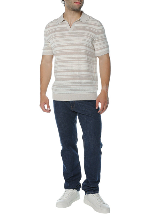 Tricou polo Ted Baker Brodi Linen Blend Stripe Knitted