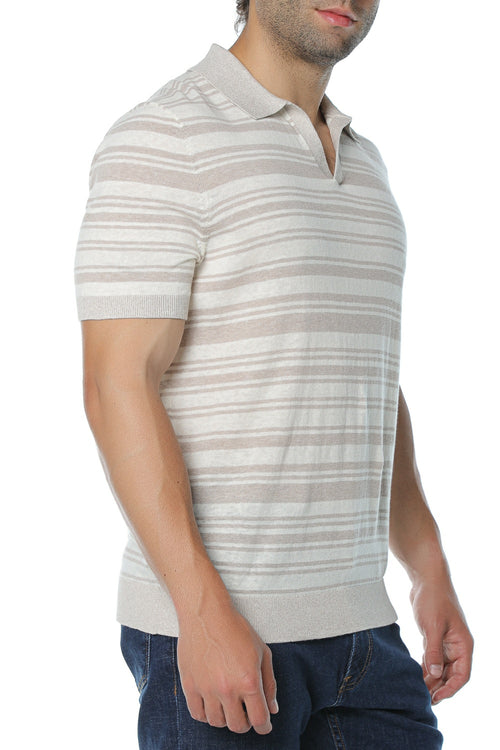 Tricou polo Ted Baker Brodi Linen Blend Stripe Knitted