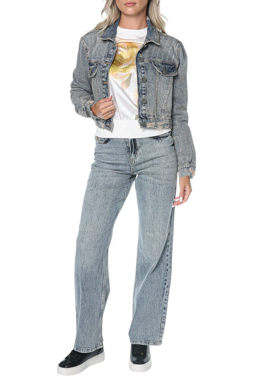 Jacheta One Teaspoon Cropped Crystal Trucker Denim