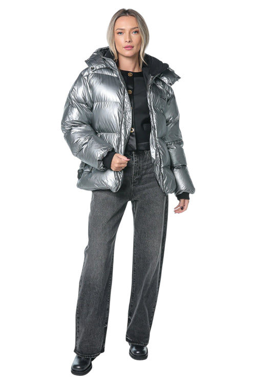 Jacheta Karl Lagerfeld Metallic Puffer Argintiu
