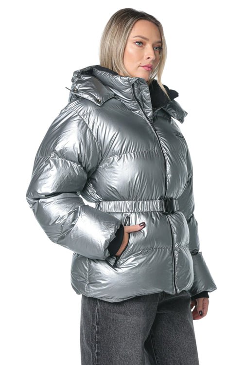 Jacheta Karl Lagerfeld Metallic Puffer Argintiu