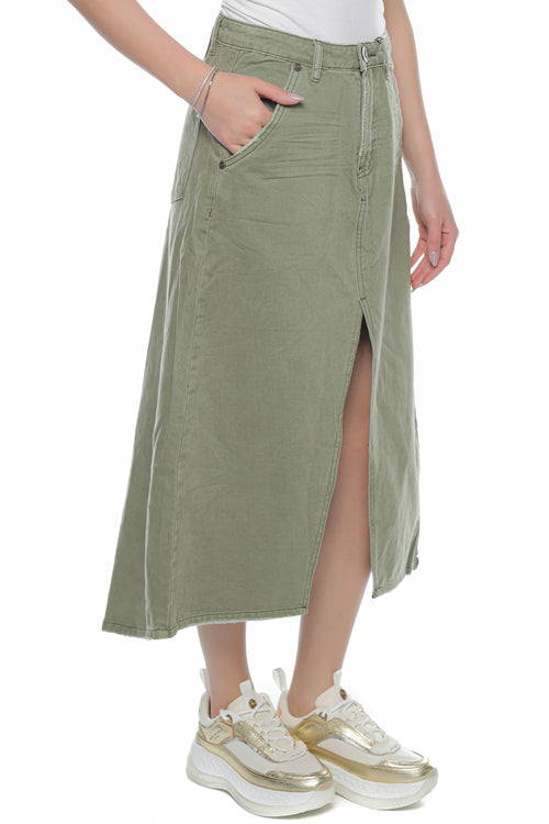 Fusta midi St Khaki Mrs Carter Long ONETEASPOON - 3