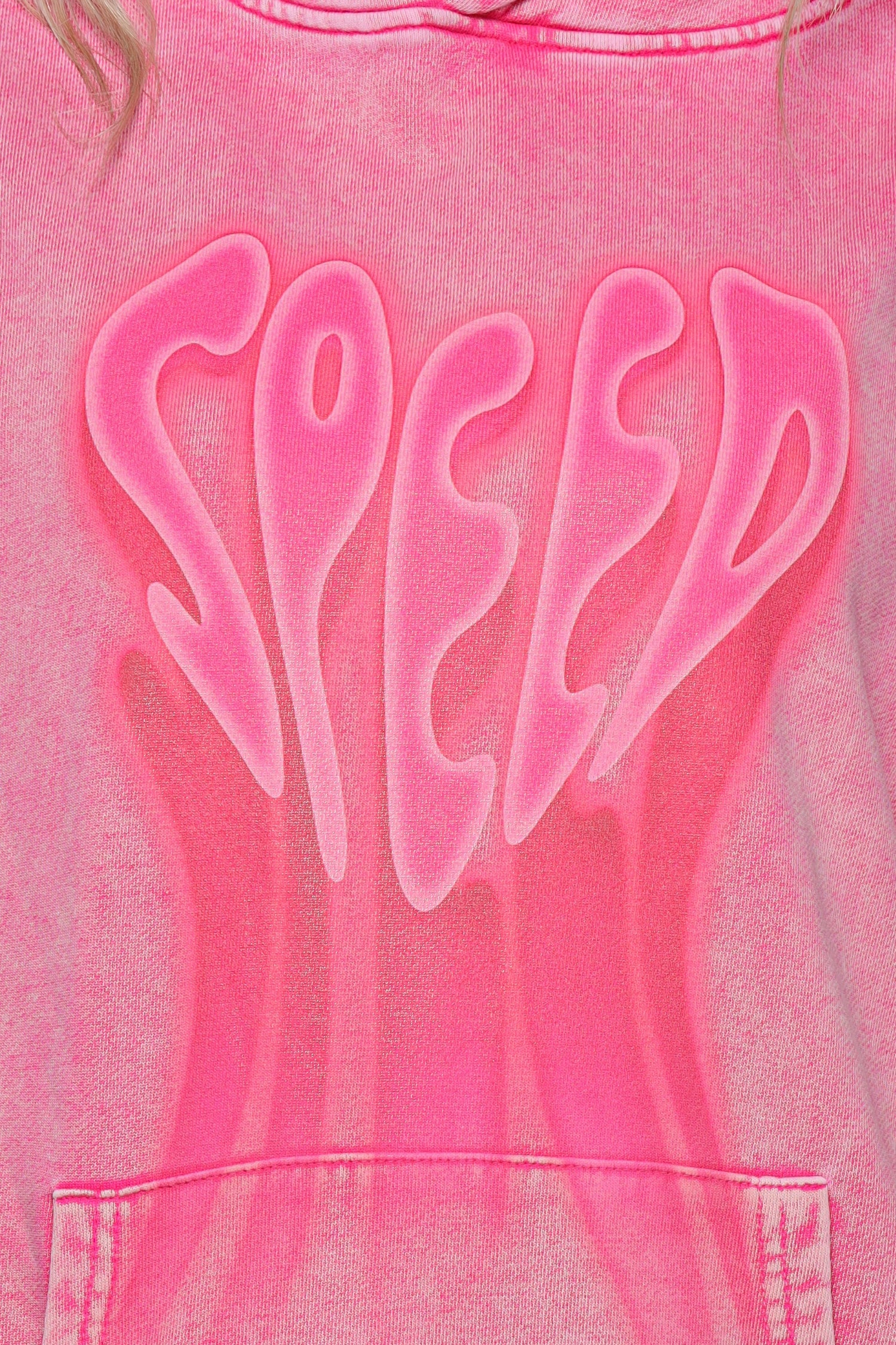 Hanorac femei ONETEASPOON Pink Acid Speed Longline - detaliu logo