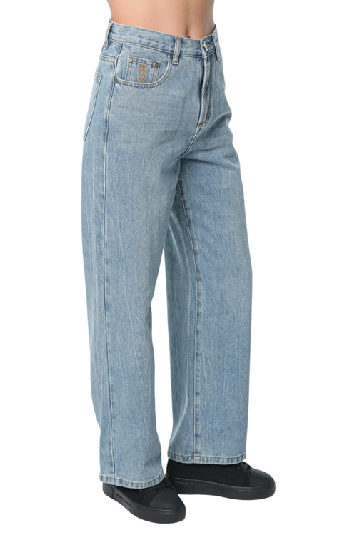 Jeans One Teaspoon Baxters Mid Waist Wide Leg Albastru