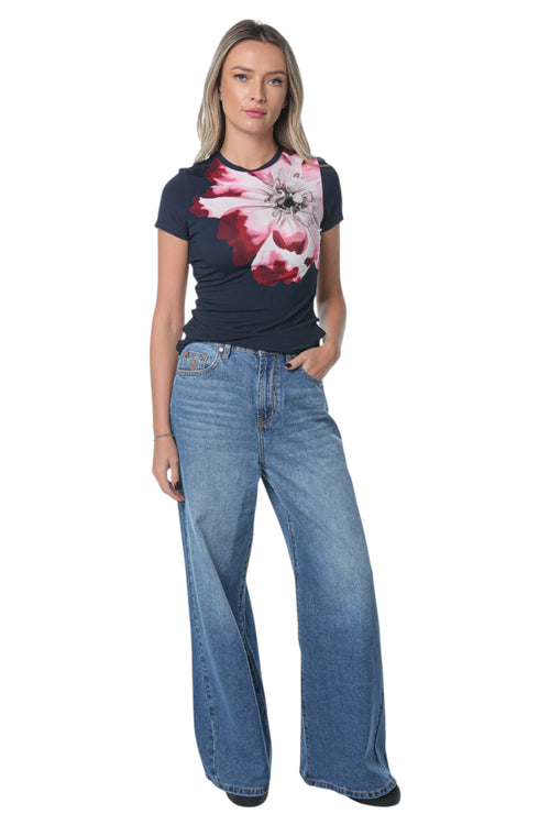Jeans One Teaspoon Love Machines High Waist Super Wide Leg Albastru