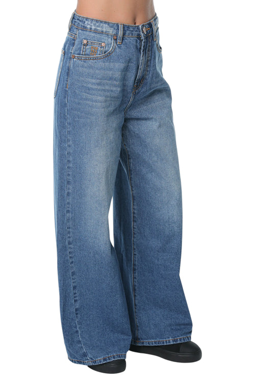 Jeans One Teaspoon Love Machines High Waist Super Wide Leg Albastru