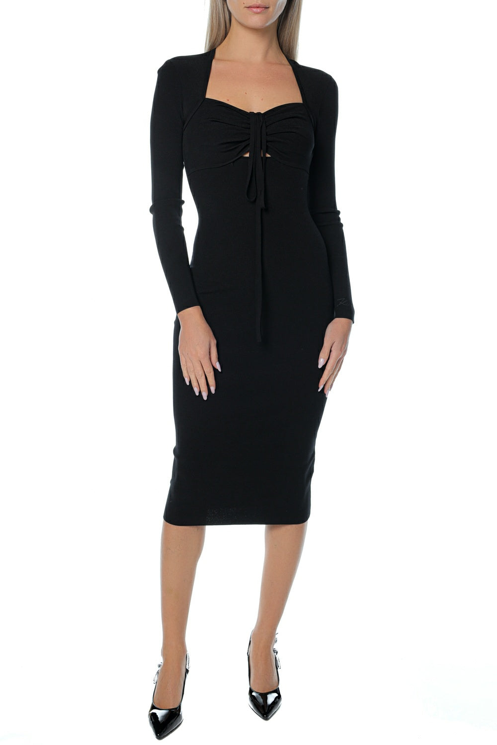 Rochie neagra KARL LAGERFELD Ls Cut Out - lungime midi