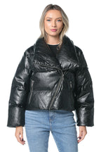Jacheta Michael Kors Fx Leather Moto Down Negru