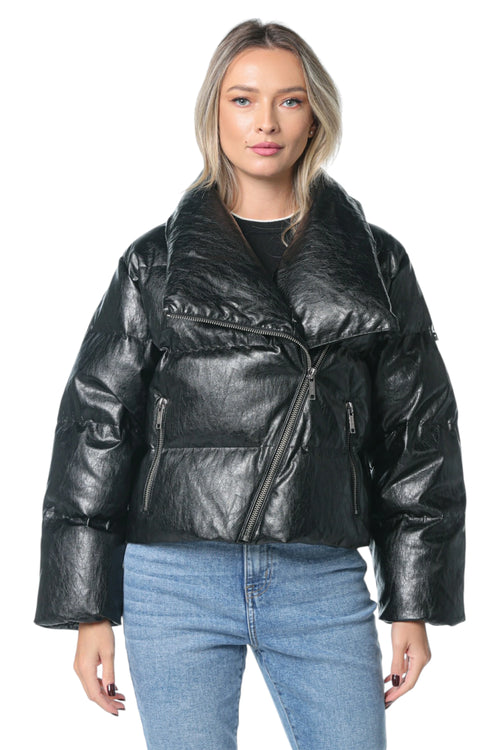Jacheta Michael Kors Fx Leather Moto Down Negru