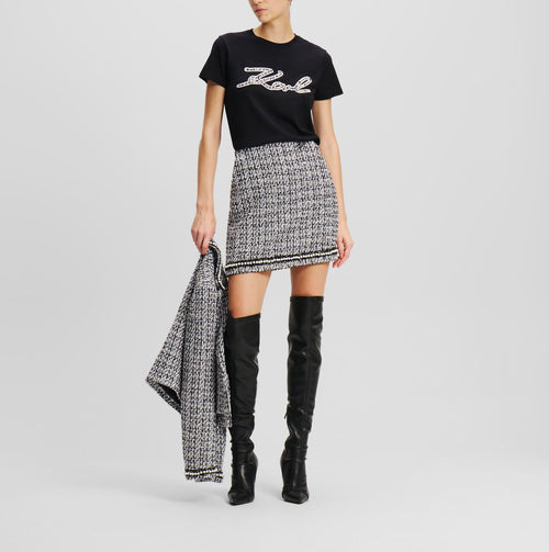 Fusta KARL LAGERFELD Pearl Embellished Boucle