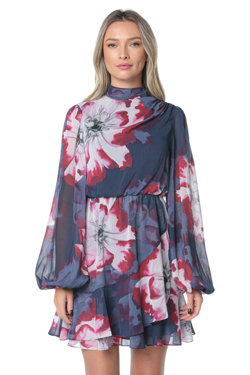 Rochie Ted Baker Aracely Printed Long Sleeve Mini Albastru