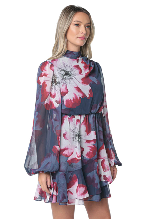 Rochie Ted Baker Aracely Printed Long Sleeve Mini Albastru