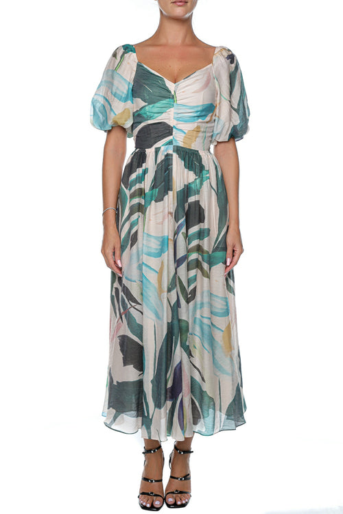 Rochie Ted Baker Moyla Printed Puff Sleeve Ruched Detail Midi D