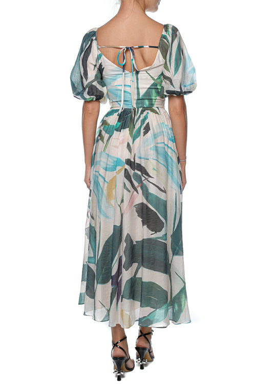 Rochie Ted Baker Moyla Printed Puff Sleeve Ruched Detail Midi D