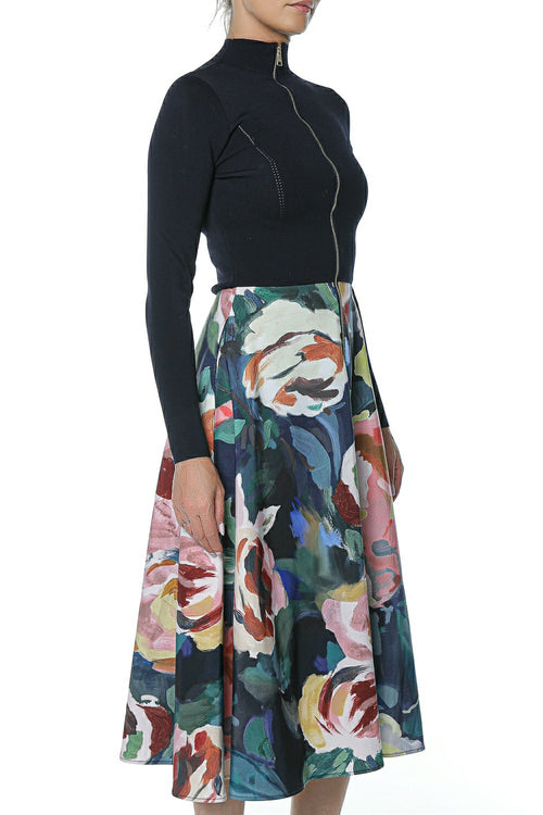 Rochie Ted Baker Patriia Midi Dress With Printed Ottoman Skirt