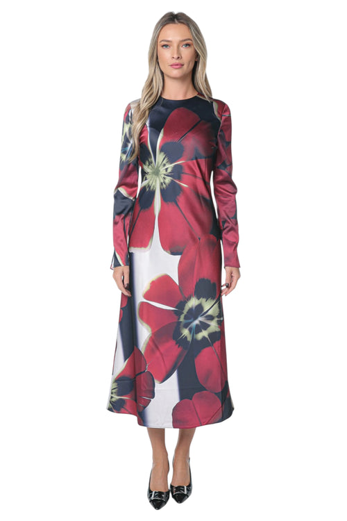 Rochie Ted Baker Neerah Printed Long Sleeve Midi Albastru