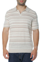 Tricou polo Ted Baker Brodi Linen Blend Stripe Knitted