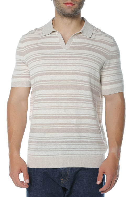 Tricou polo Ted Baker Brodi Linen Blend Stripe Knitted