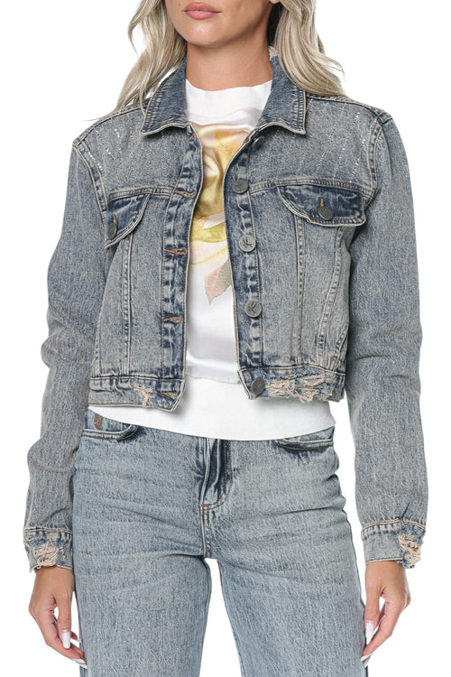 Jacheta One Teaspoon Cropped Crystal Trucker Denim