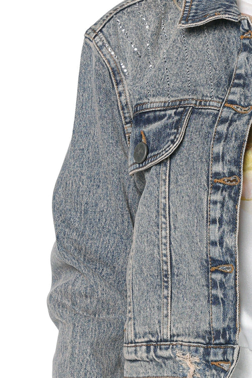 Jacheta One Teaspoon Cropped Crystal Trucker Denim