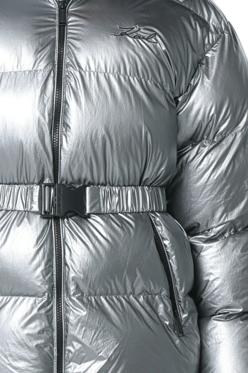 Jacheta Karl Lagerfeld Metallic Puffer Argintiu