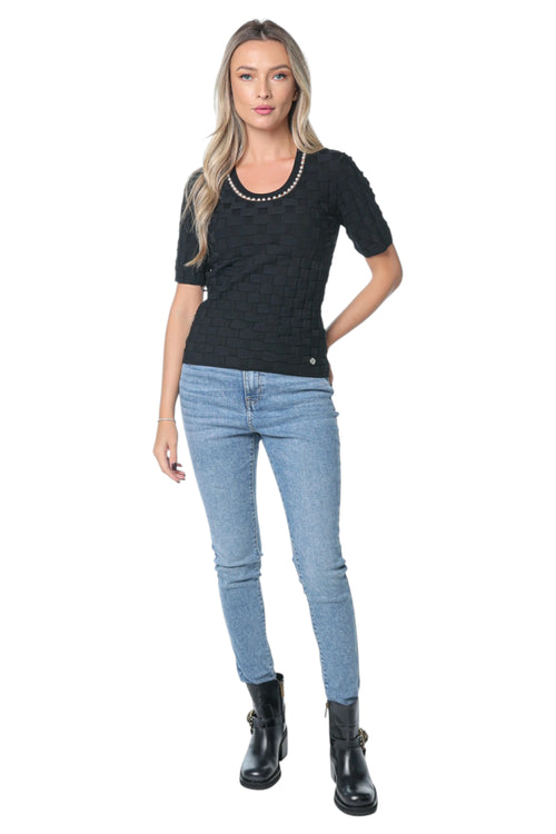 Bluza Karl Lagerfeld Pearl Detail Knit Negru