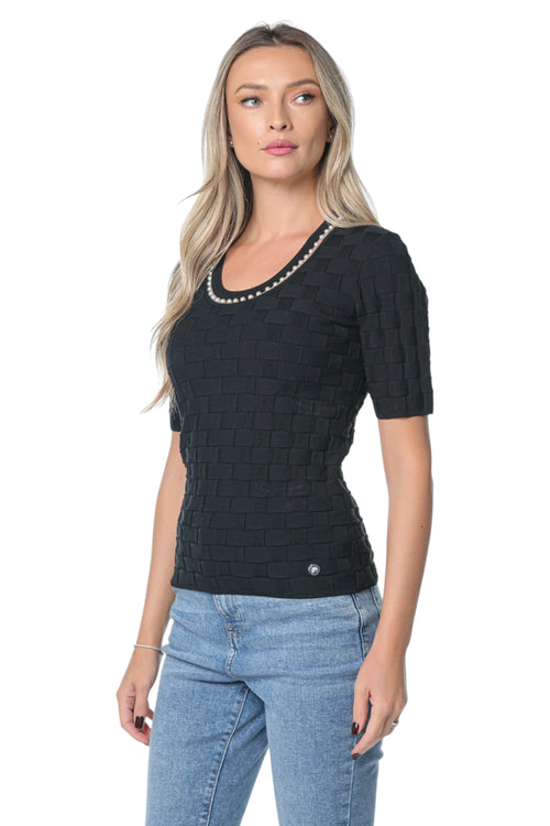 Bluza Karl Lagerfeld Pearl Detail Knit Negru