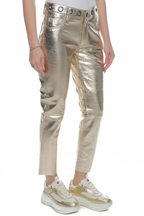 Pantaloni ONETEASPOON Gold Leather Heart Break Hotel