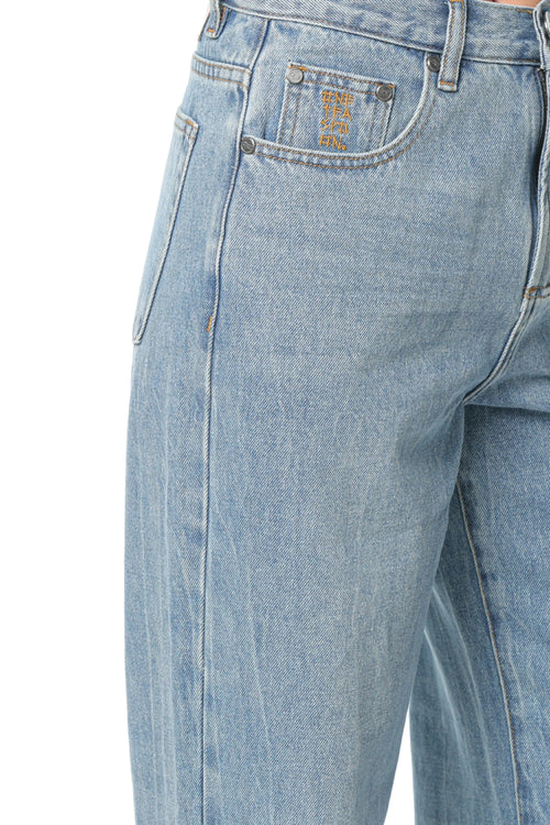 Jeans One Teaspoon Baxters Mid Waist Wide Leg Albastru
