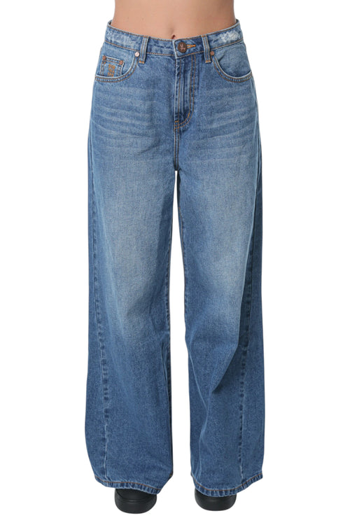 Jeans One Teaspoon Love Machines High Waist Super Wide Leg Albastru