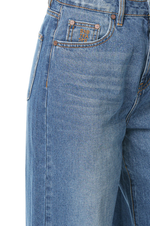 Jeans One Teaspoon Love Machines High Waist Super Wide Leg Albastru