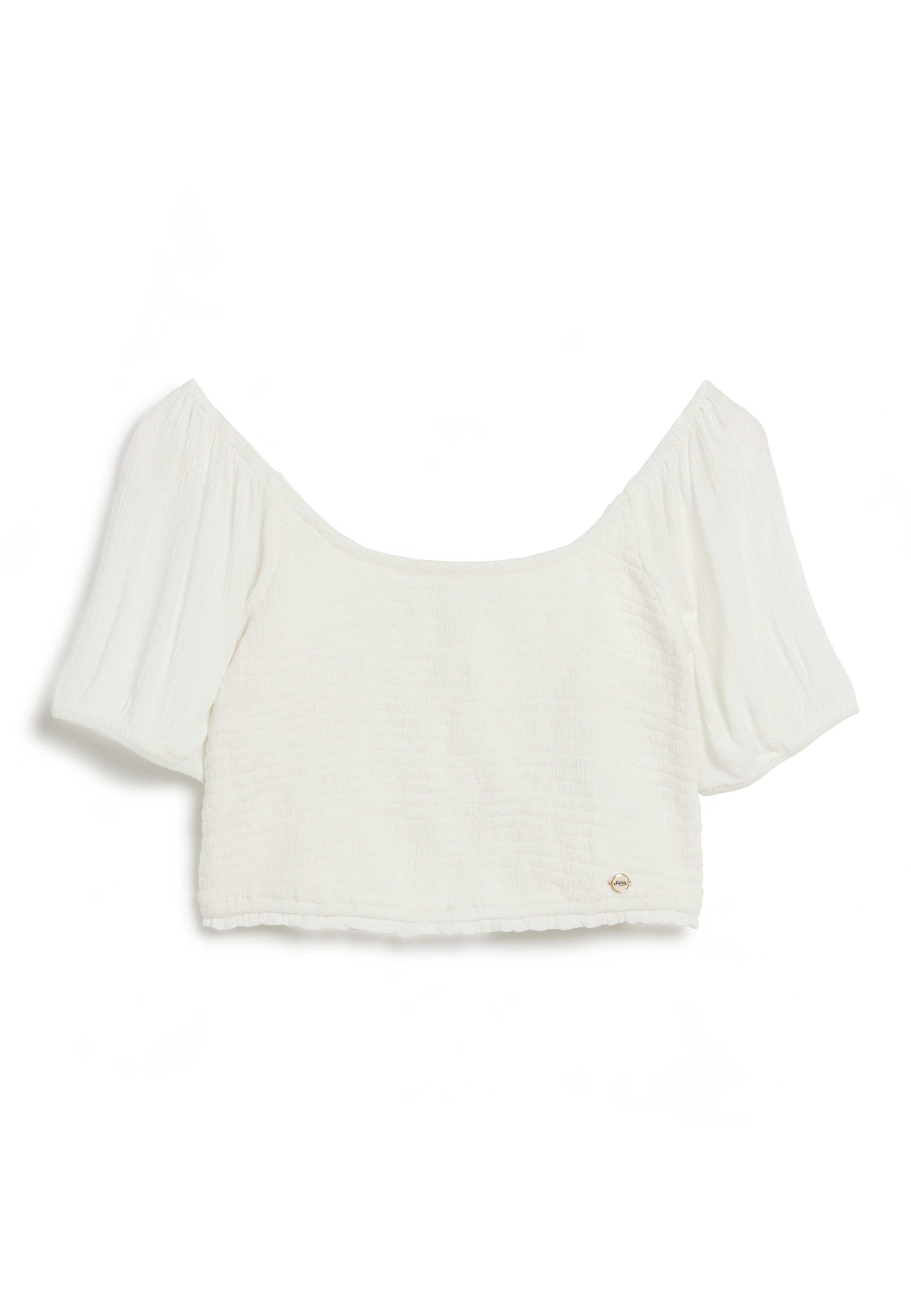 S/S SMOCKED WOVEN TOP