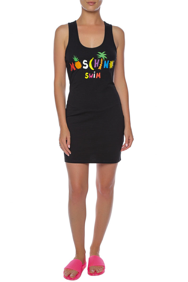 Rochie  neagra de plaja Moschino cu imprimeu personalizat