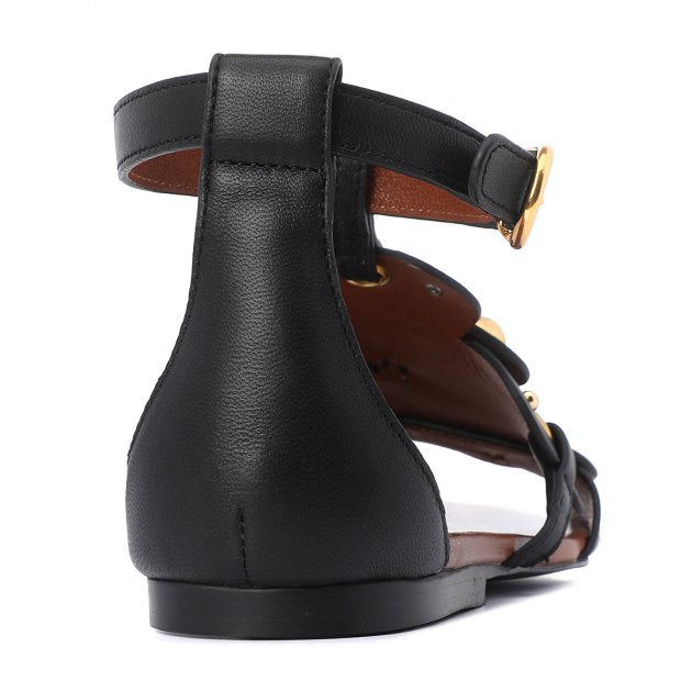 sandale dama negre din piele