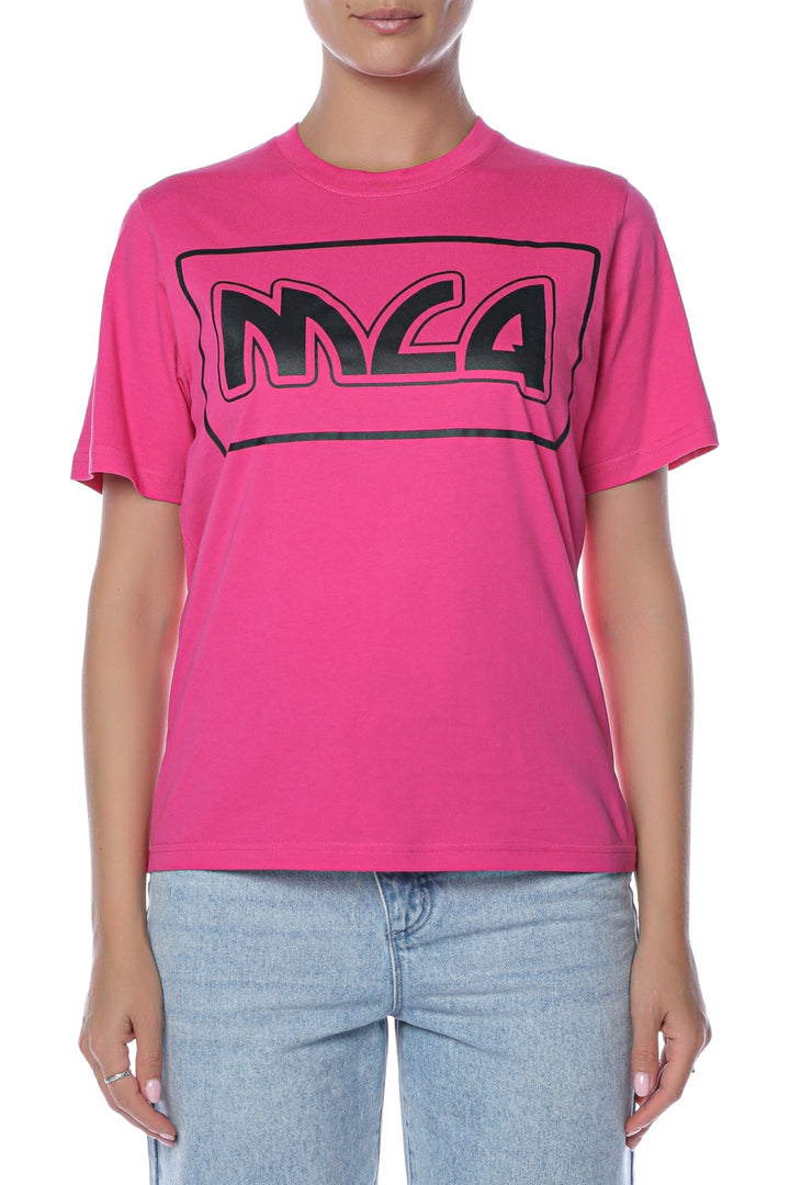 Tricou roz fucsia MCQ cu imprimeu contrastant