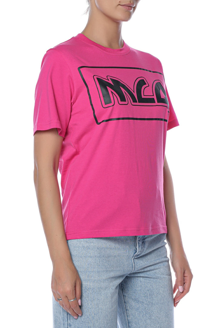 Tricou roz fucsia MCQ cu imprimeu contrastant - 2