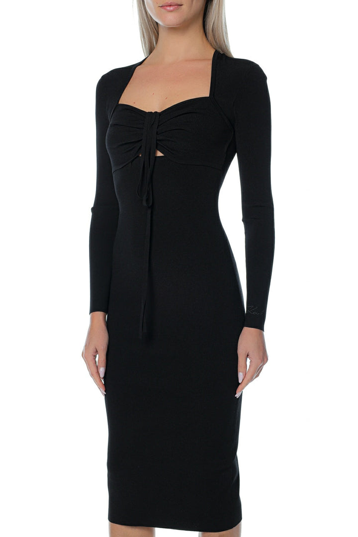 Rochie neagra KARL LAGERFELD Ls Cut Out cu detaliu la decolteu