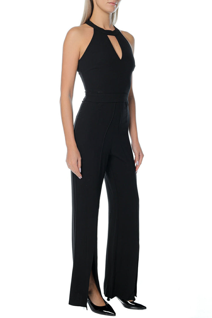 Salopeta neagra Party Jumpsuit KARL LAGERFELD cu pantaloni despicati