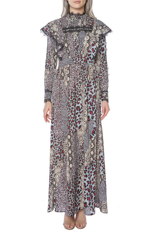 Rochie lunga cu animal print si volane ONETEASPOON